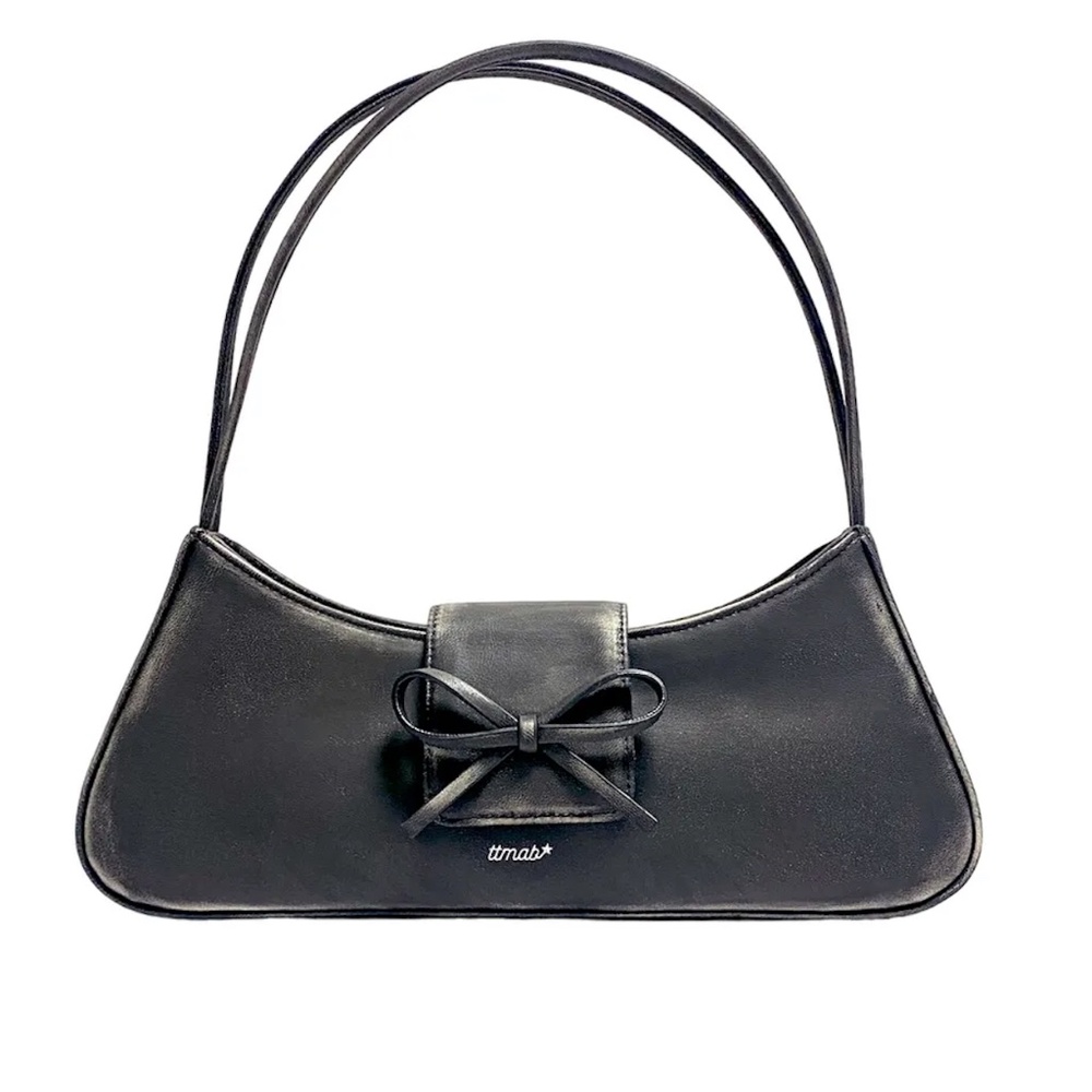 Black Distressed Bow Small Baguette Bag